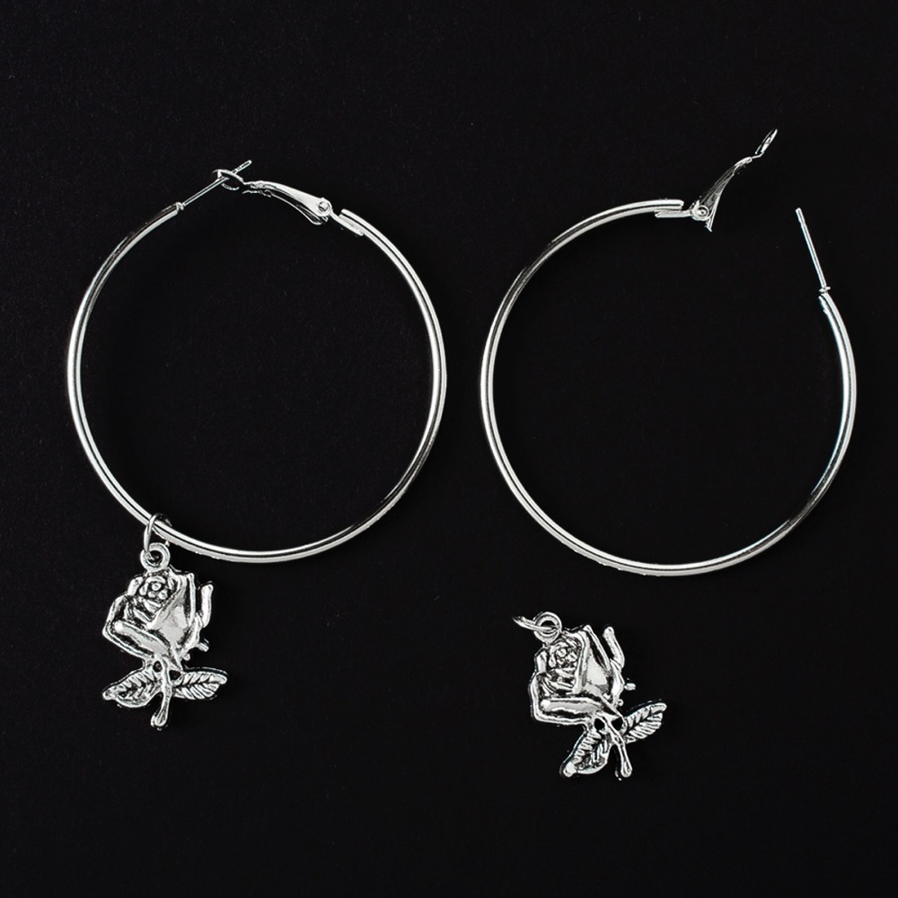 2/$20! Silver Hoops w/Antiqued Rose - Picture 5 of 10